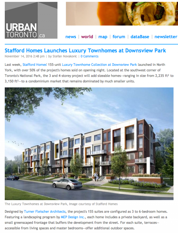 Stafford Homes Launches Luxury Townhomes at Downsview Park                                                  